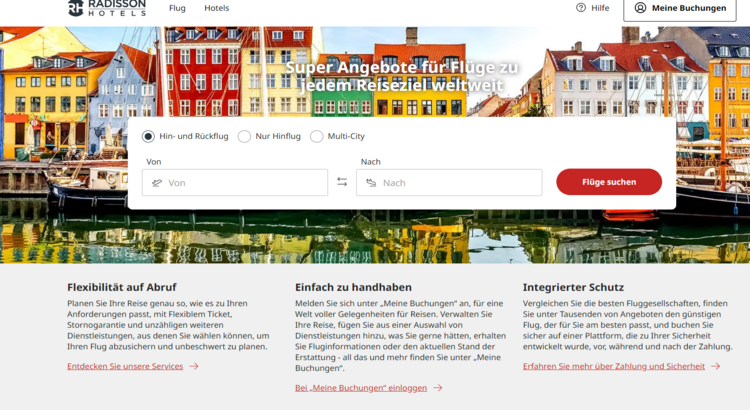 Radisson Webseite Flug